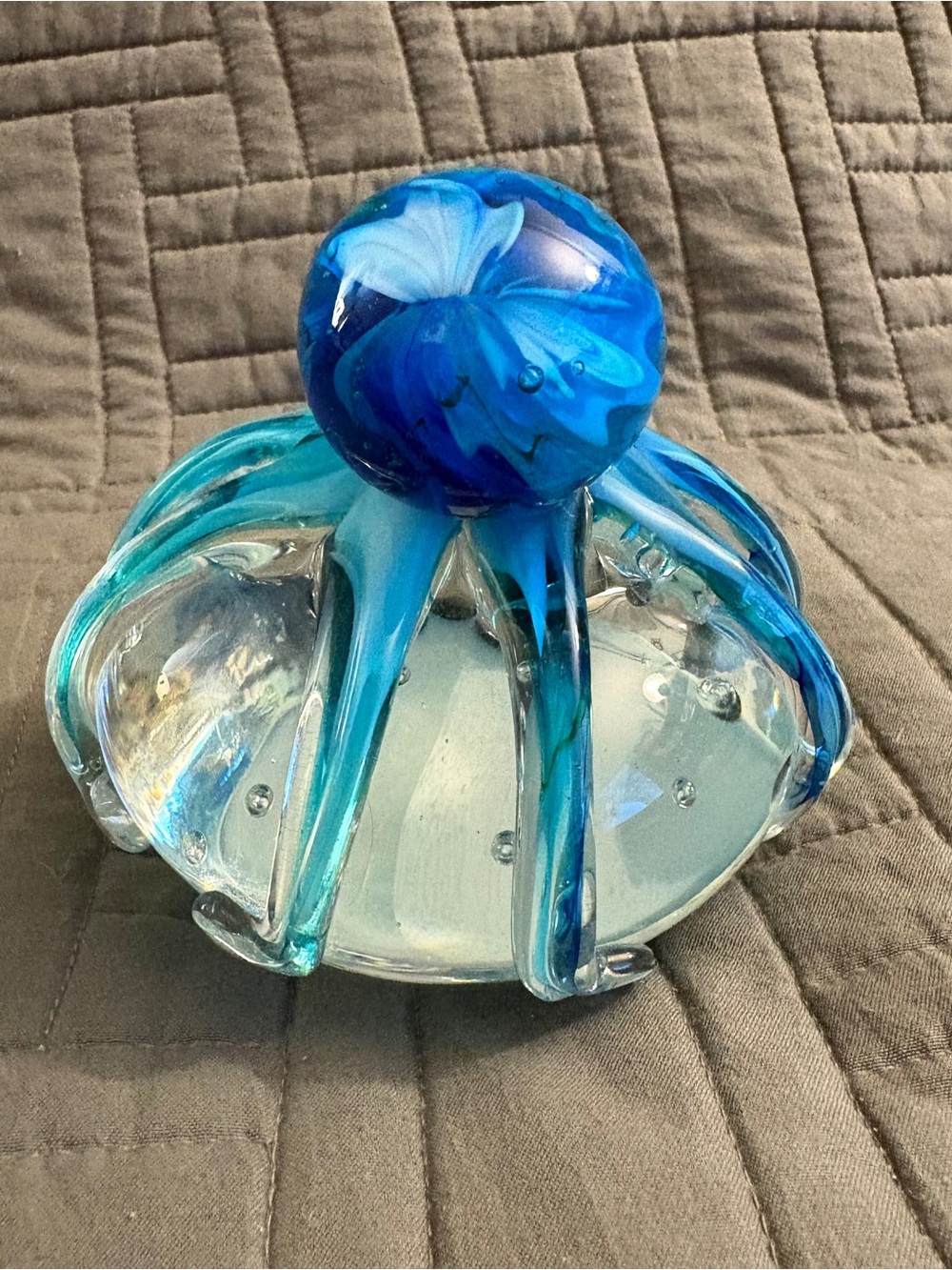 Handmade Octopus Blown Glass Figurine Gift Home Decor Blue-Green Paper Weight - Picture 3 of 15